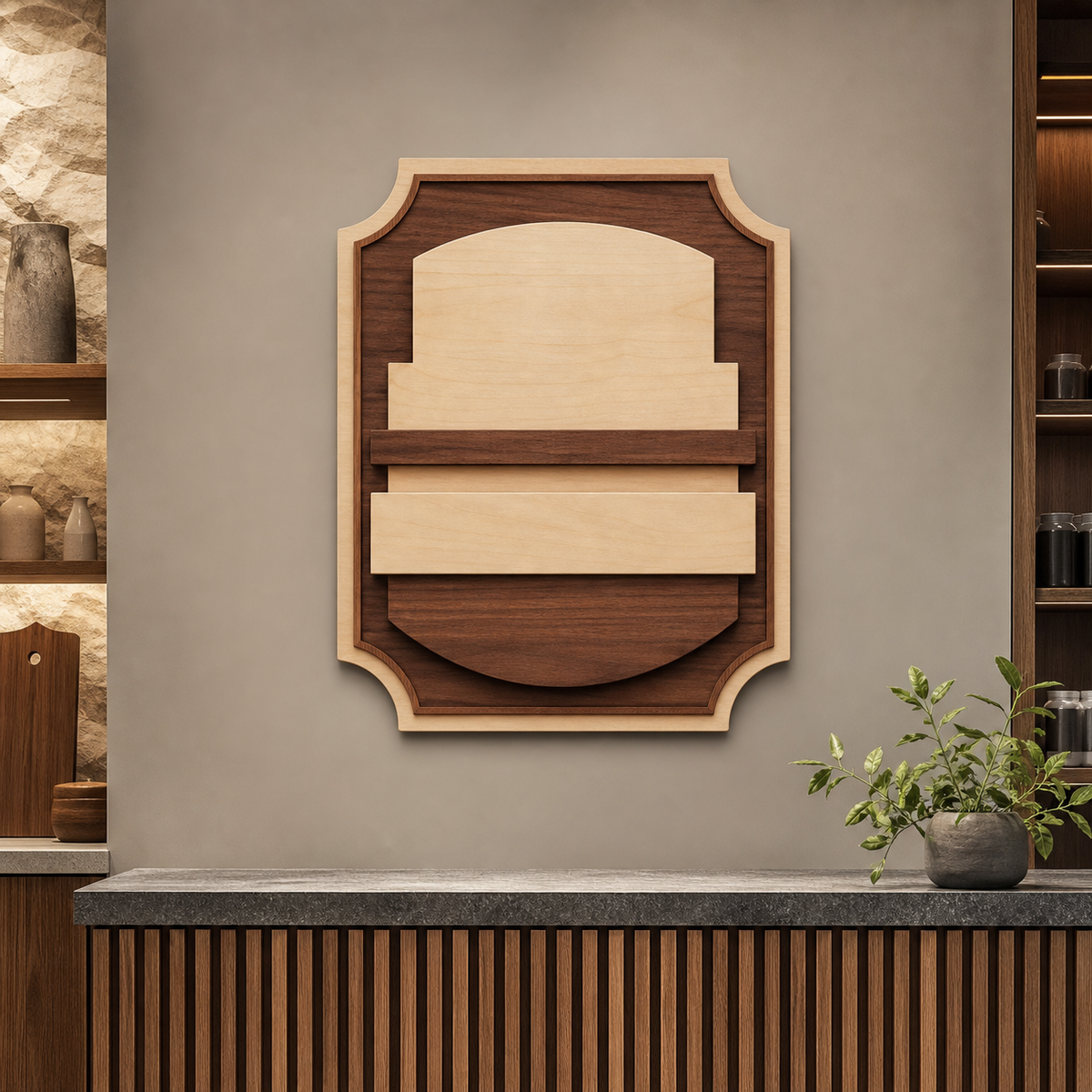 Layered Retail Logo Plaque - CHUANRUI custom wood product