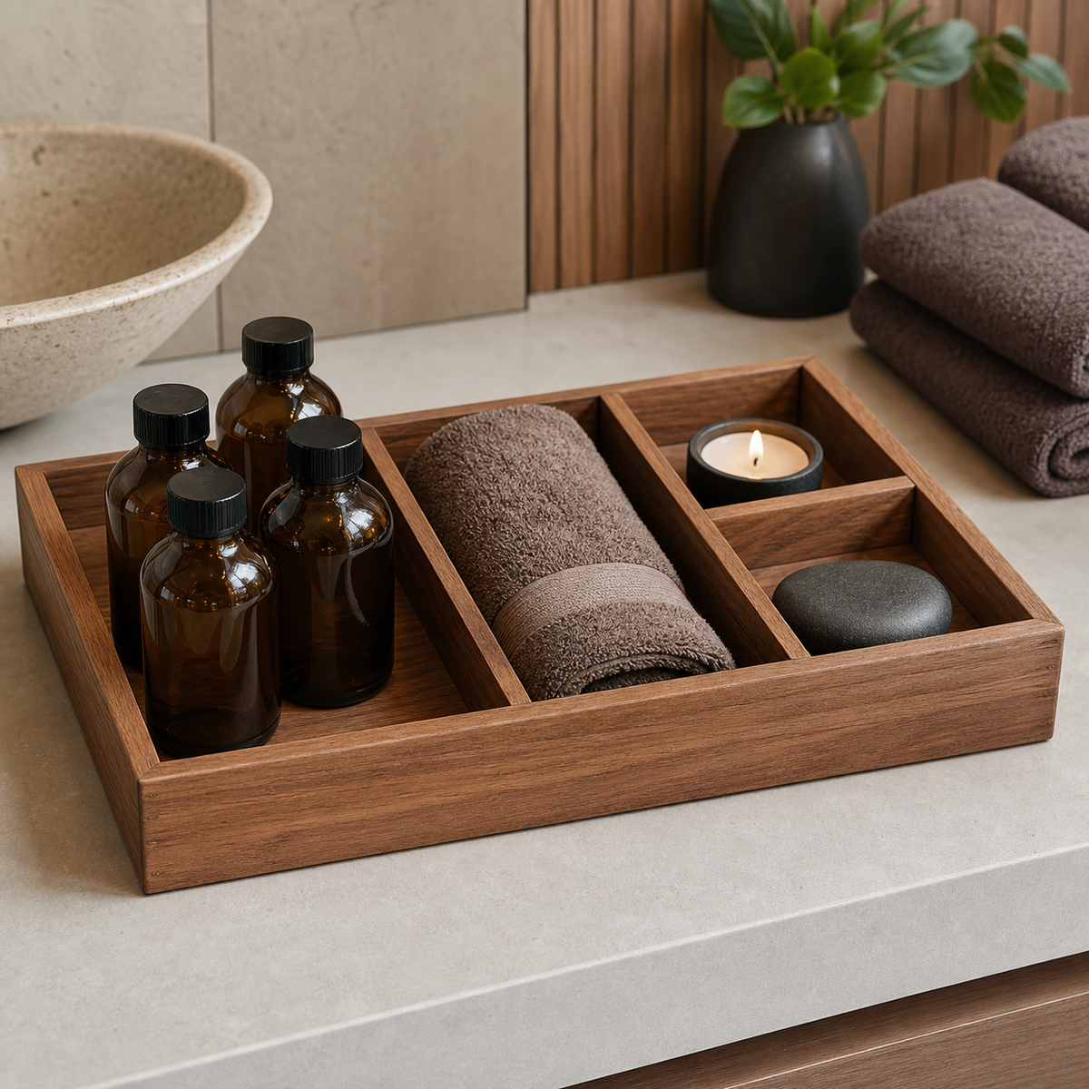 Divided Spa Service Tray - CHUANRUI custom wood product