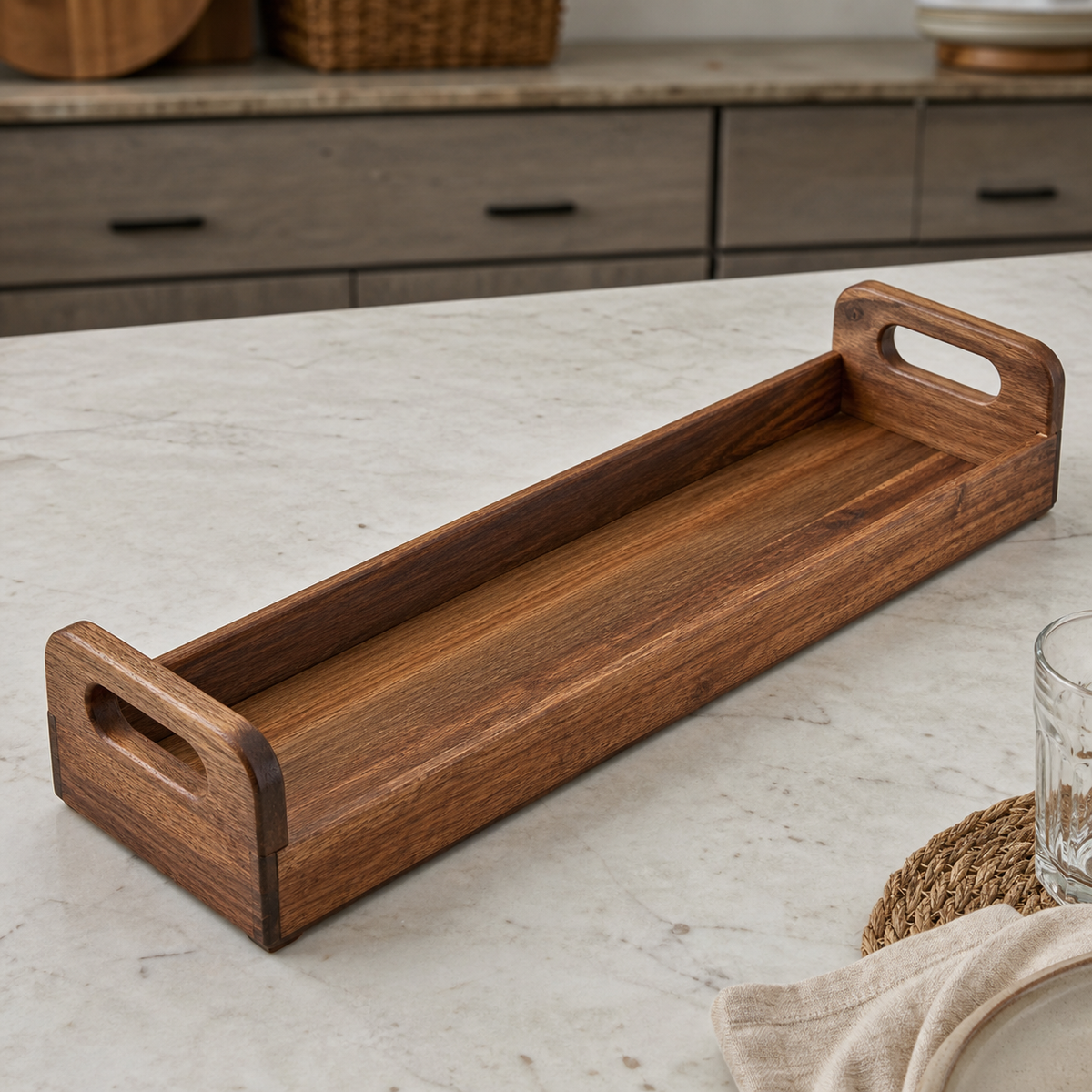 Long Bottle Service Tray - CHUANRUI custom wood product
