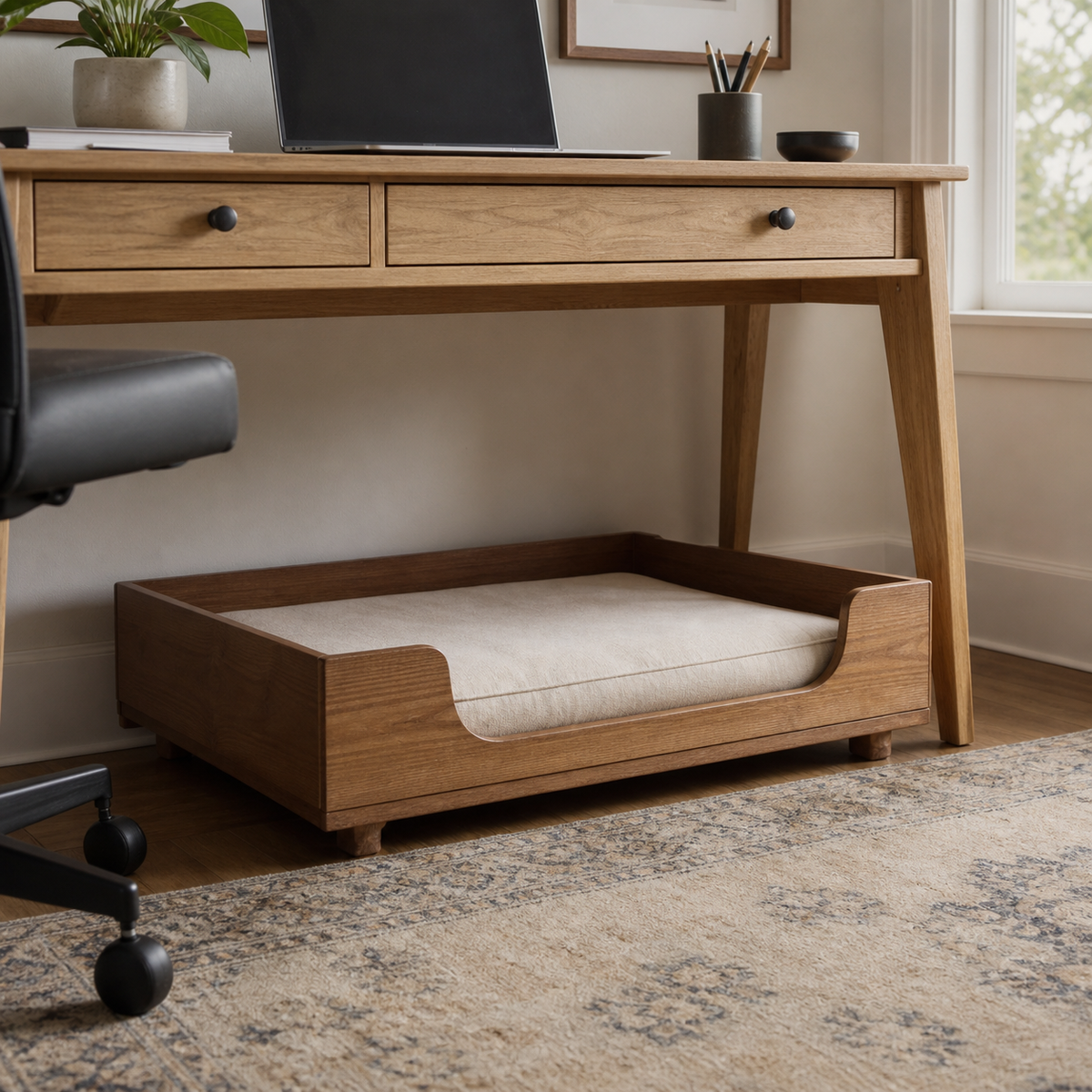 Under-Desk Dog Bed Frame - CHUANRUI custom wood product