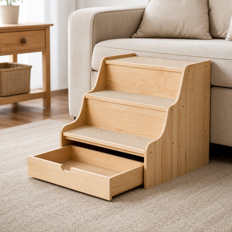 Pet Stairs with Pull-Out Drawer