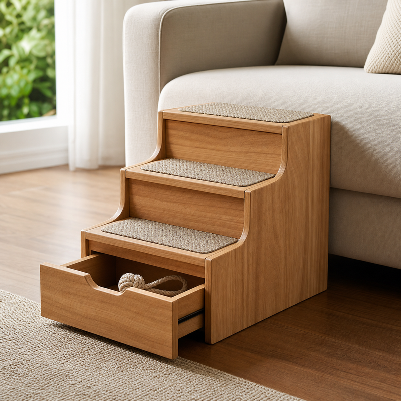 Pet Stairs with Pull-Out Drawer