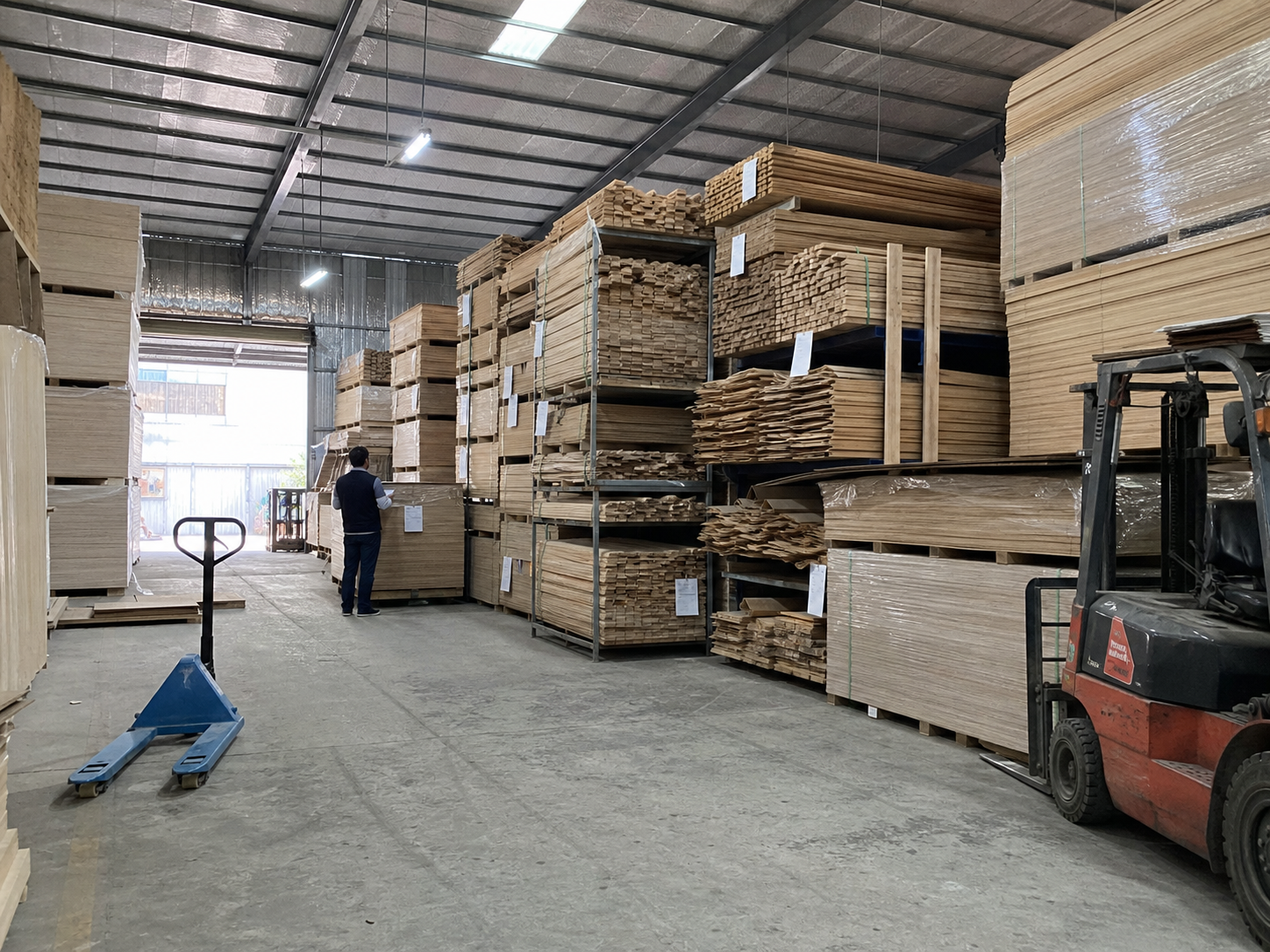 Wood panels and components in the material warehouse