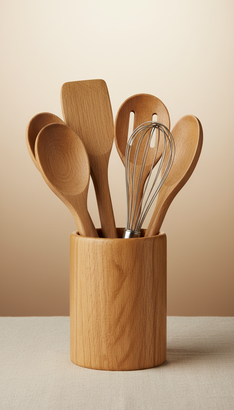 Oak kitchen utensil holder