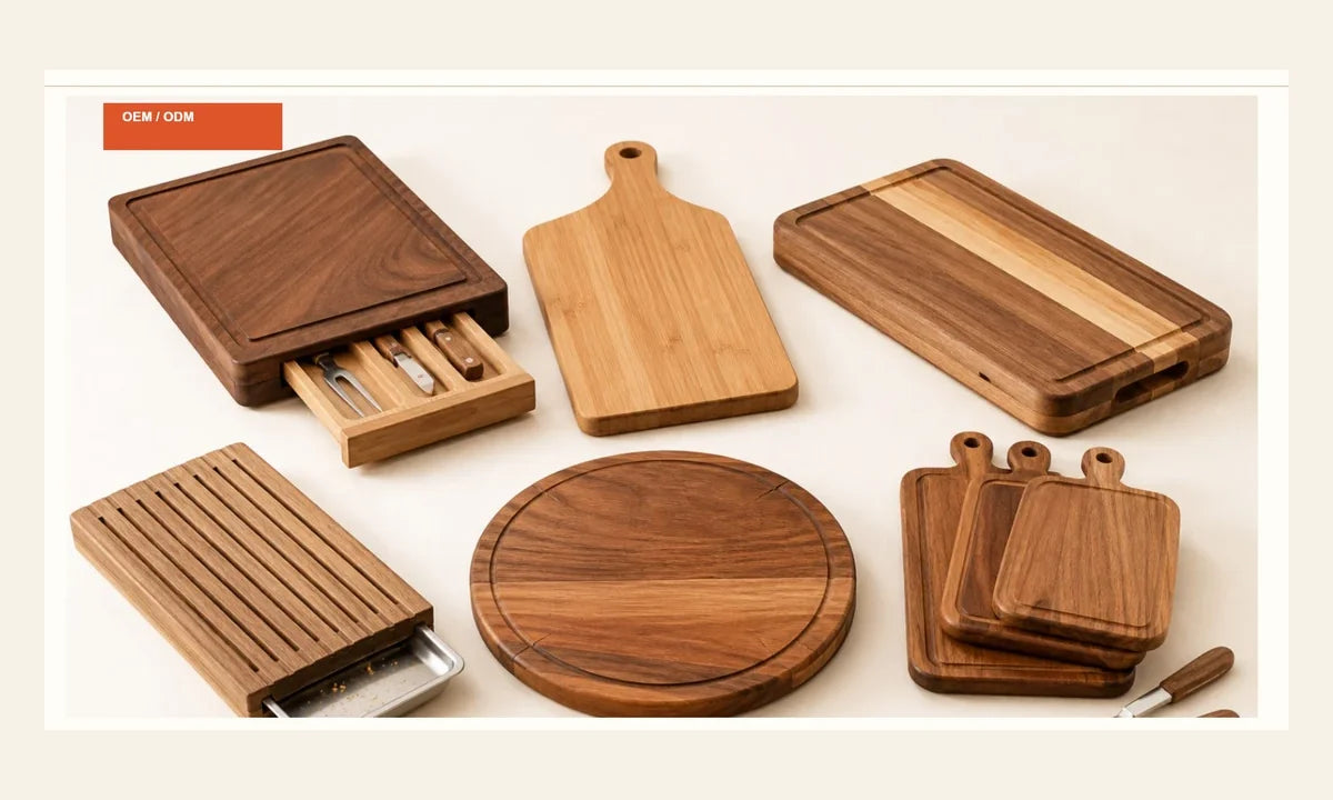 Wooden kitchenware cutting boards trays and utensils