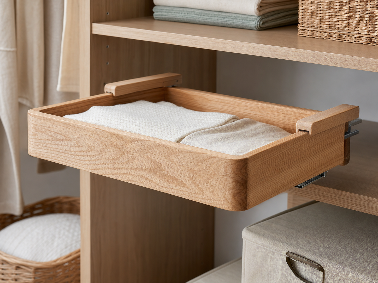 Wholesale under shelf wooden storage basket in natural wood, CHUANRUI factory product photography