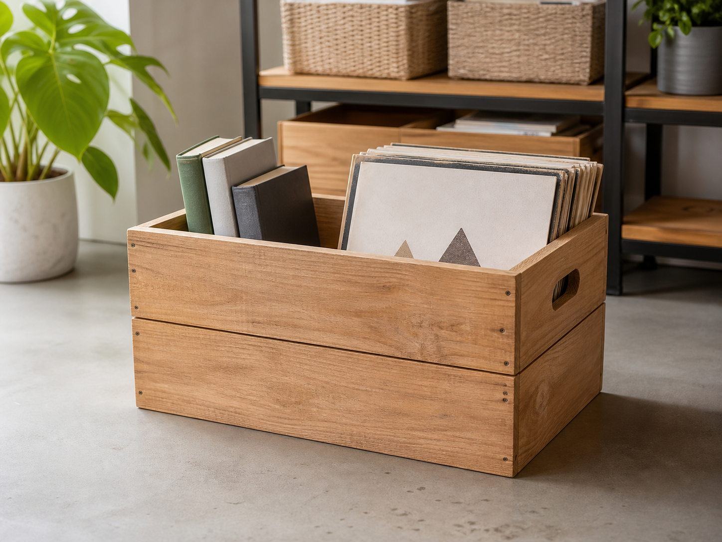 Wholesale wooden book and record storage box in natural wood, CHUANRUI factory product photography