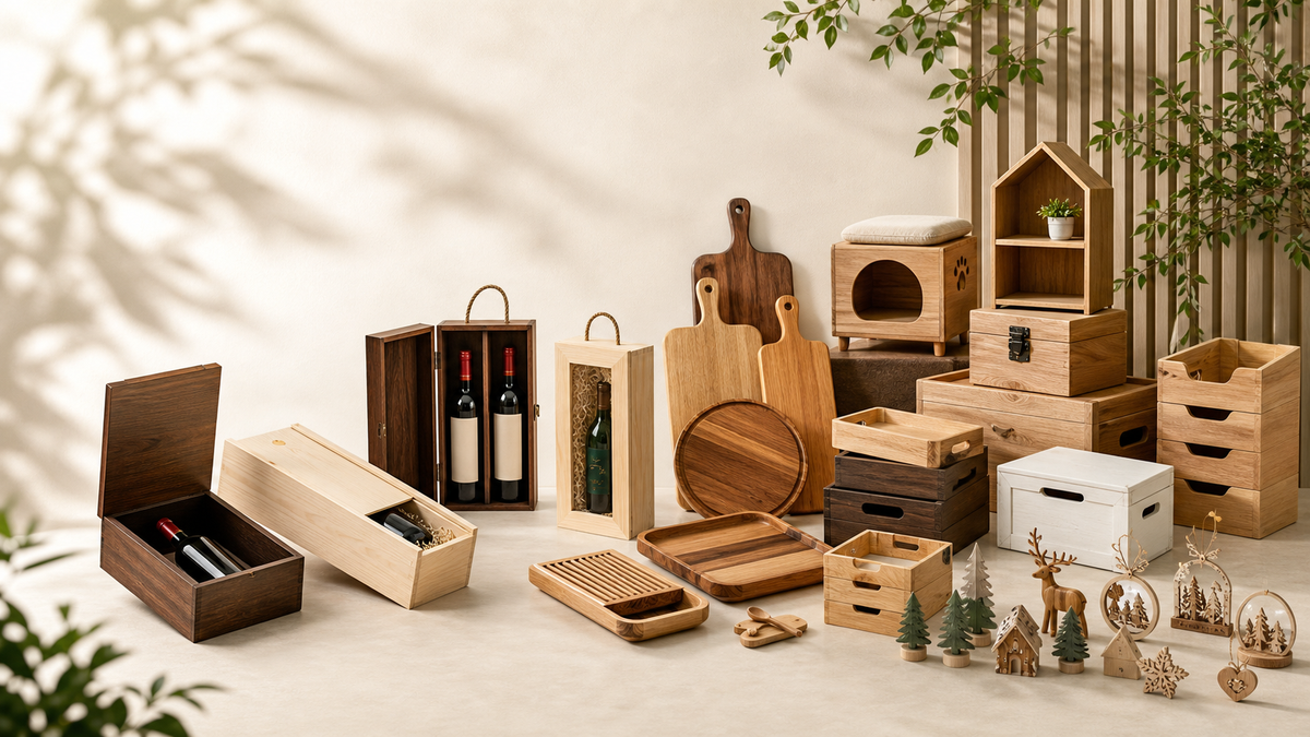 Custom wooden packaging, trays, pet furniture and holiday wood crafts — ChuanruiCraft product range