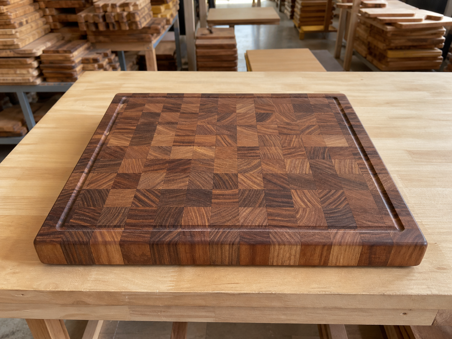 Wholesale end grain wooden cutting board in natural wood, CHUANRUI factory product photography