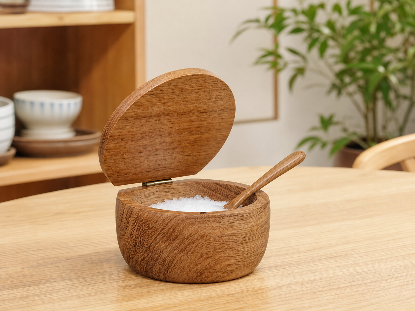 Wholesale lidded wooden salt cellar in natural wood, CHUANRUI factory product photography