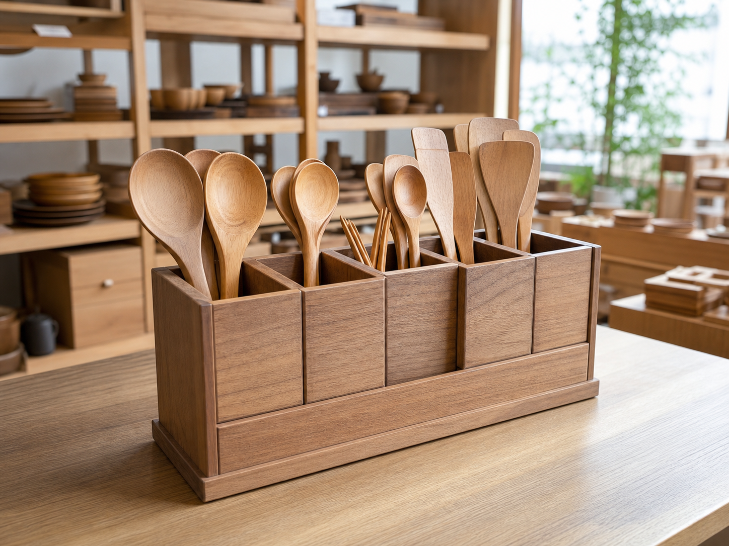 Wholesale modular wooden utensil holder in natural wood, CHUANRUI factory product photography
