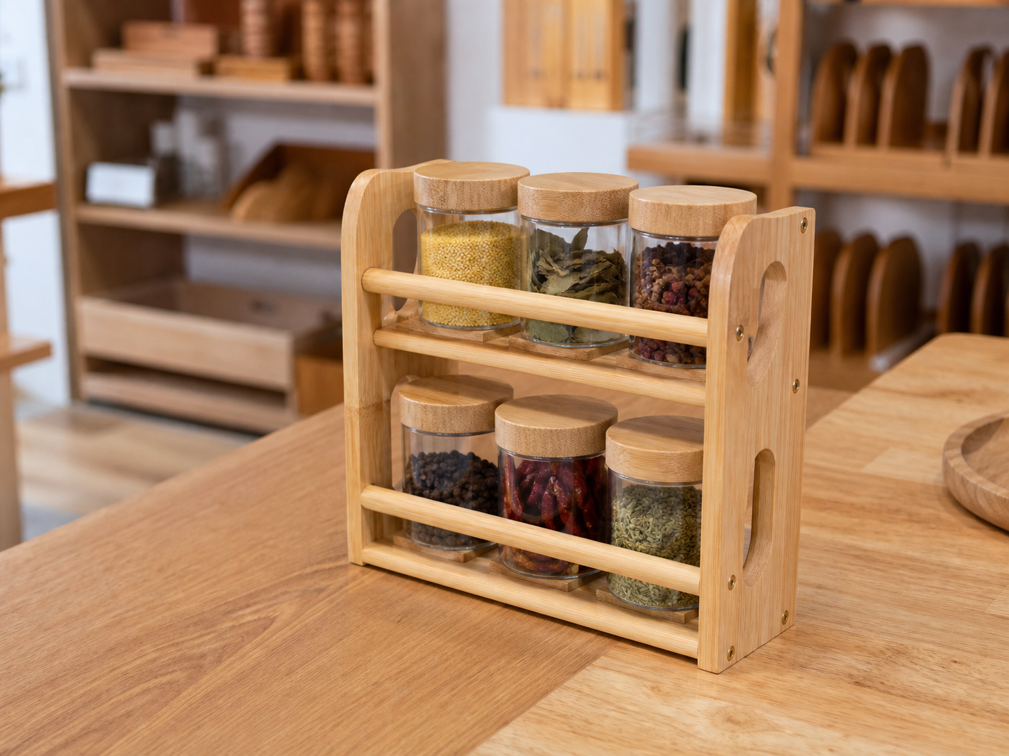 Wholesale wooden spice rack organizer in natural wood, CHUANRUI factory product photography