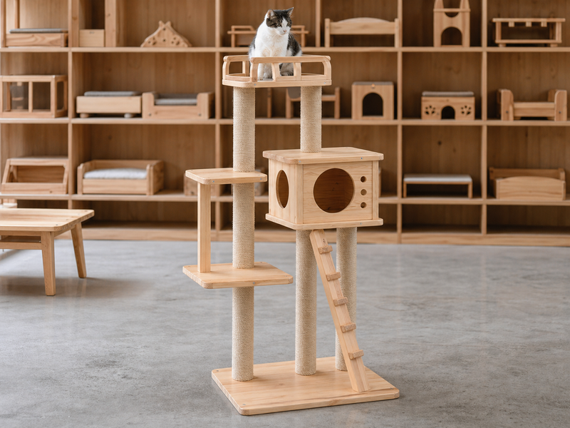 Multi Level Wooden Cat Tower