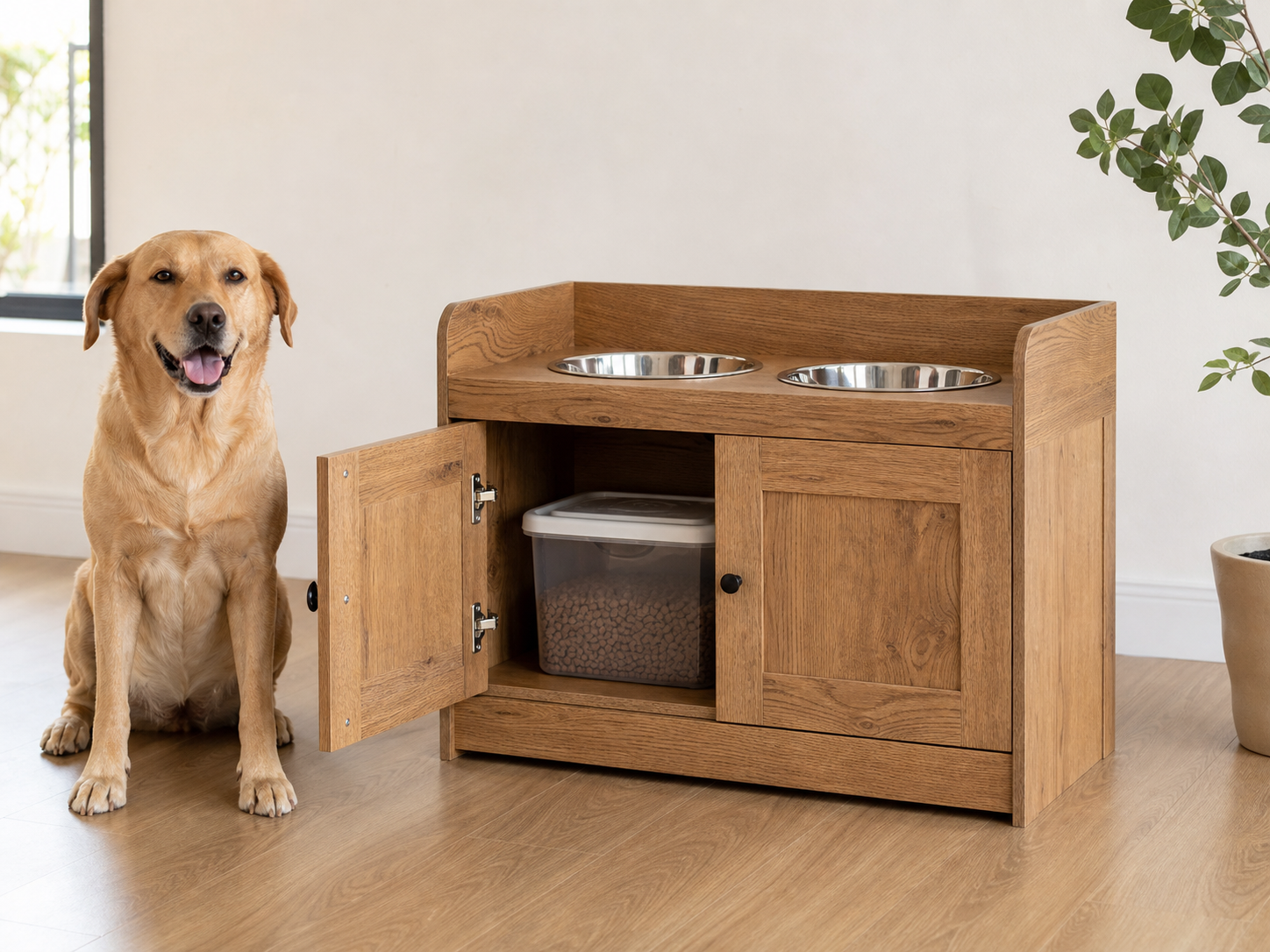 Wholesale wooden pet feeding and storage cabinet in natural wood, CHUANRUI factory product photography