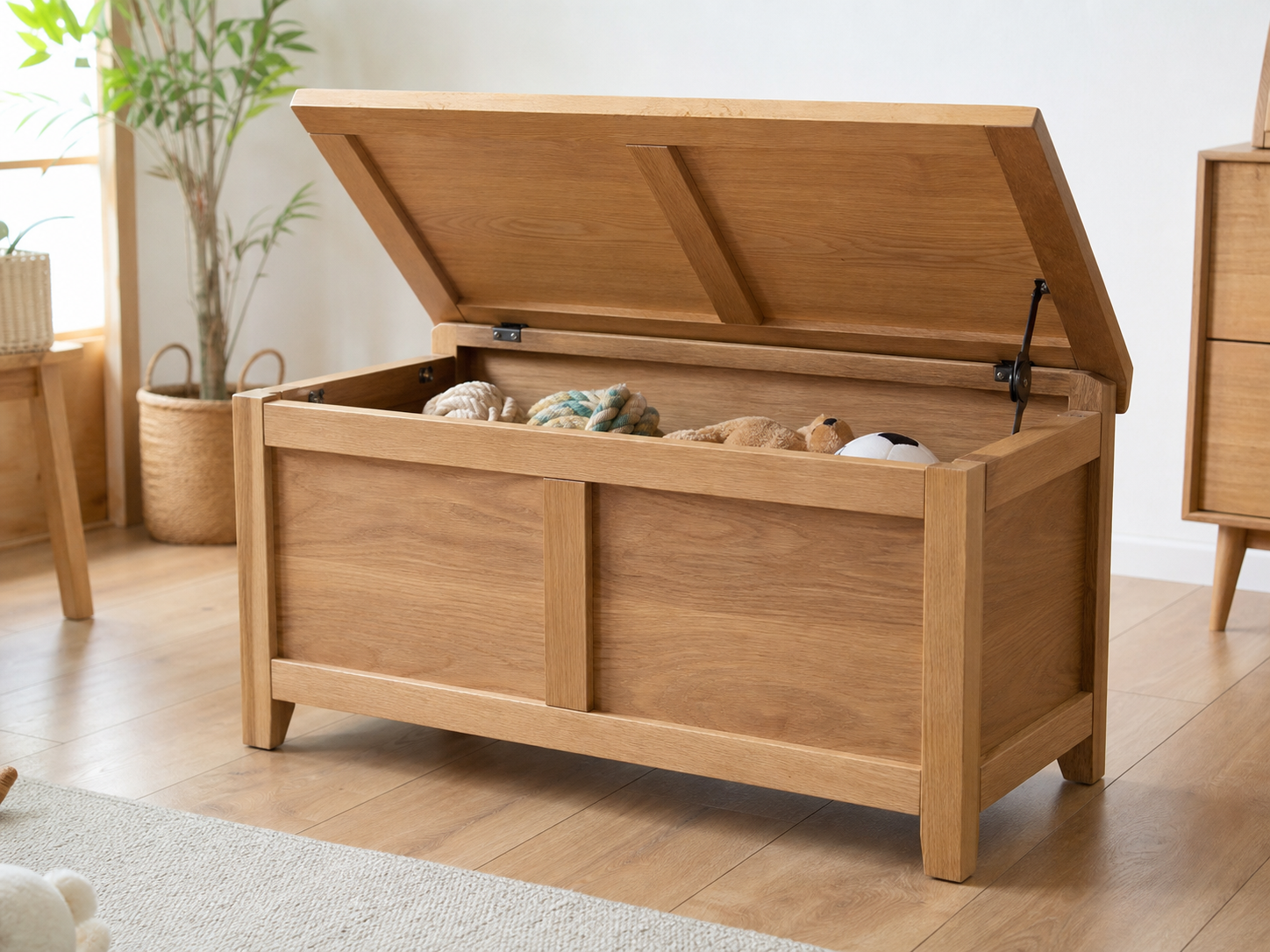 Wholesale wooden pet toy storage bench in natural wood, CHUANRUI factory product photography