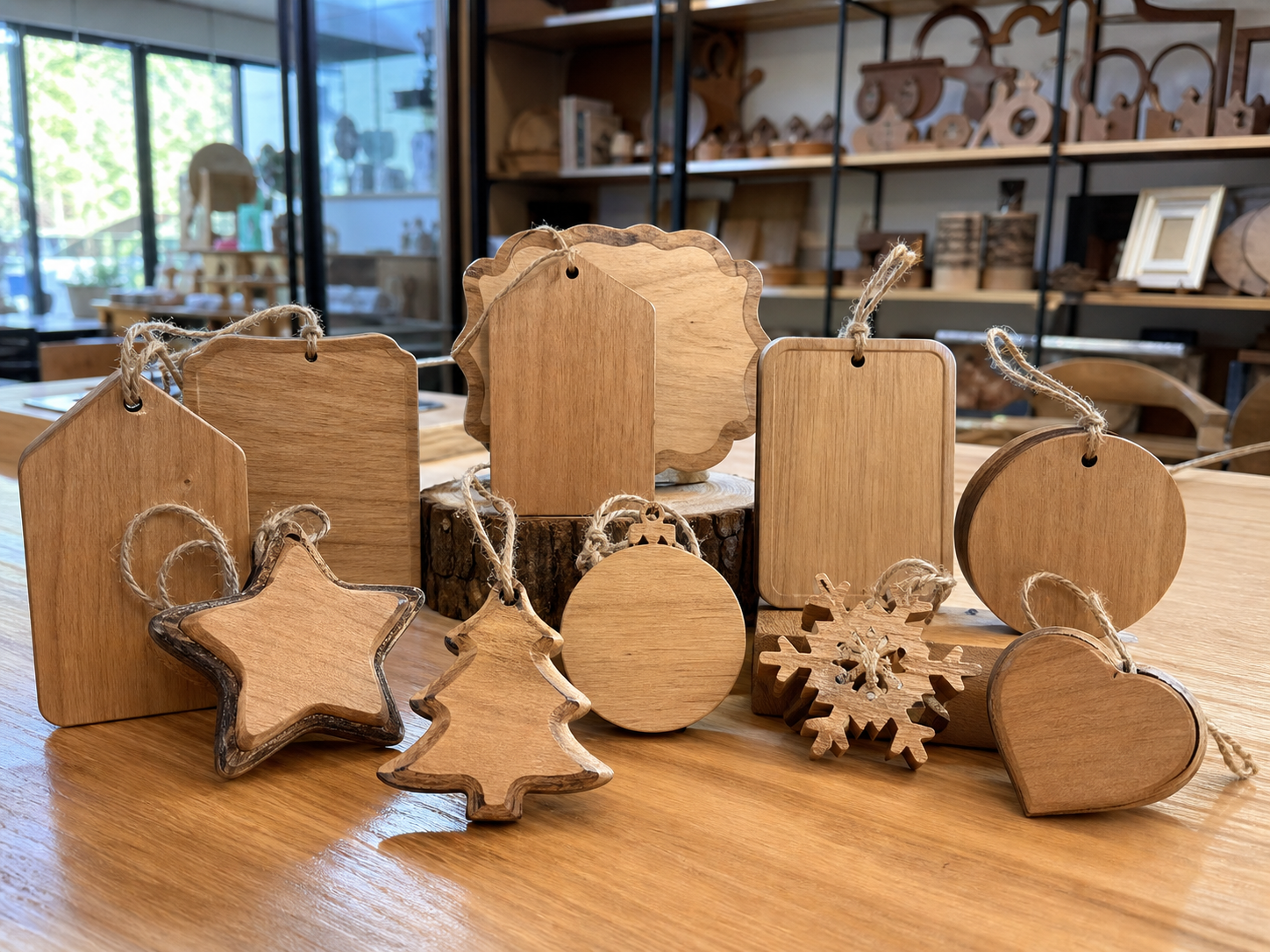 Wholesale custom wooden ornament sign set in natural wood, CHUANRUI factory product photography
