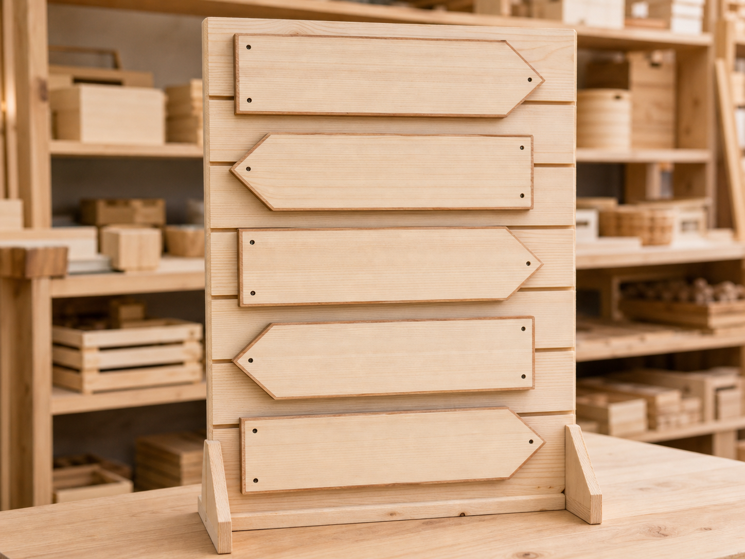 Wholesale wooden directional sign set in natural wood, CHUANRUI factory product photography