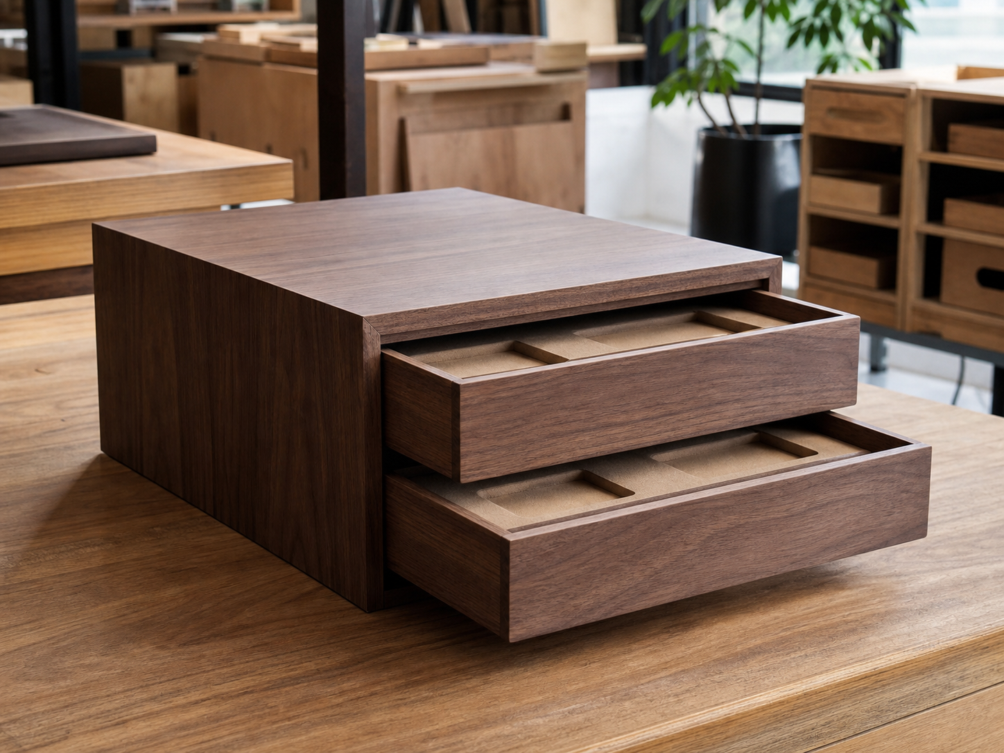 Wholesale drawer style wooden packaging box in natural wood, CHUANRUI factory product photography