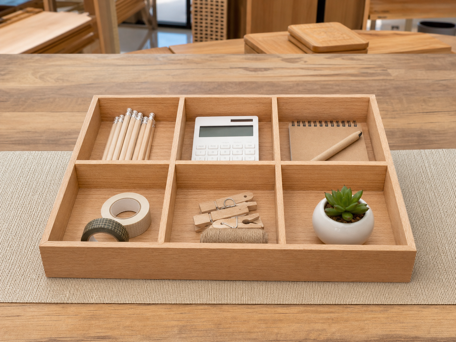 Wholesale compartmented wooden organizer tray in natural wood, CHUANRUI factory product photography