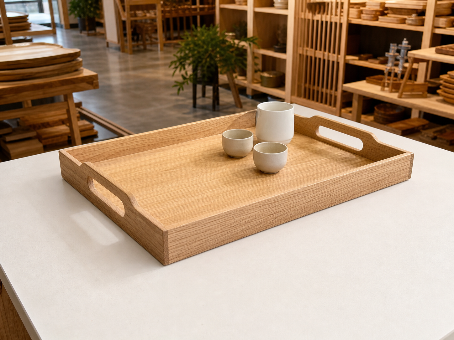 Wholesale handled wooden serving tray in natural wood, CHUANRUI factory product photography