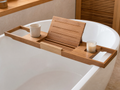 Wholesale wooden bathtub caddy tray in natural wood, CHUANRUI factory product photography
